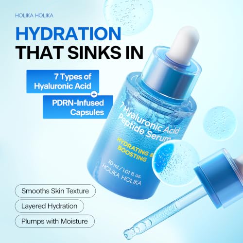 7 Hyaluronic Acid Peptide Serum 1.01 fl oz - Hydrating Plumping Capsule Serum with PDRN, Fragrance-Free Moisture Booster for Sensitive Skin, Radiance & Barrier Care, K-Beauty