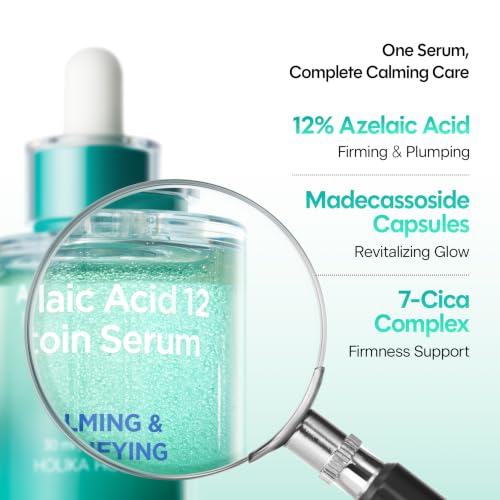 Azelaic Acid 12 Ectoin Serum 1.01 fl oz - Clarifying Soothing Capsule Serum with Madecassoside, Pore Refining Sebum Control for Sensitive Skin, Fragrance-Free Glow Serum, K-Beauty