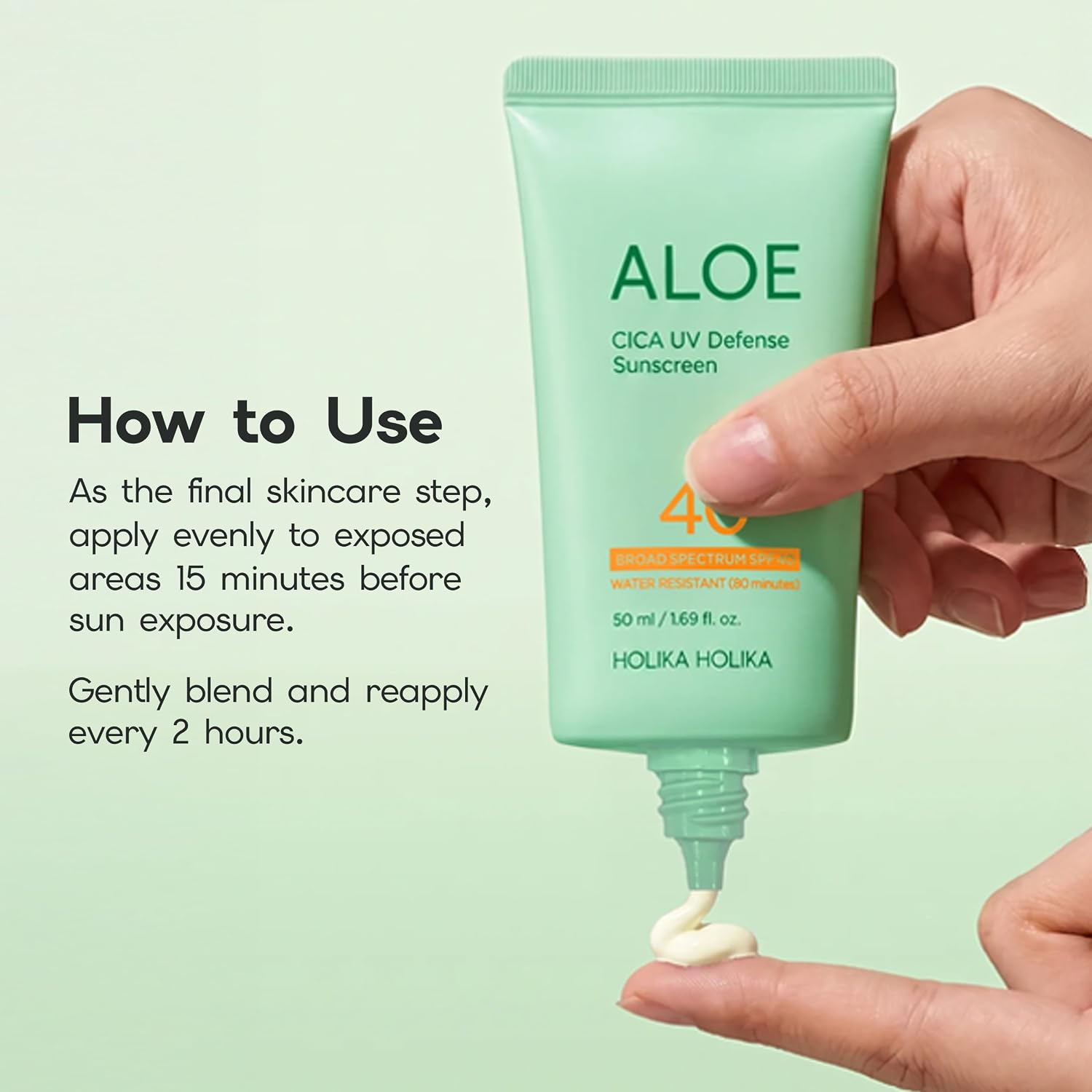 HOLIKA HOLIKA Aloe Cica UV Defense Sunscreen SPF 40 PA++++ – Lightweight Daily Face Sun Cream with Aloe & Centella for Sensitive Skin, Non-Greasy Hydrating Glow, Korean Skincare, 1.69 fl oz