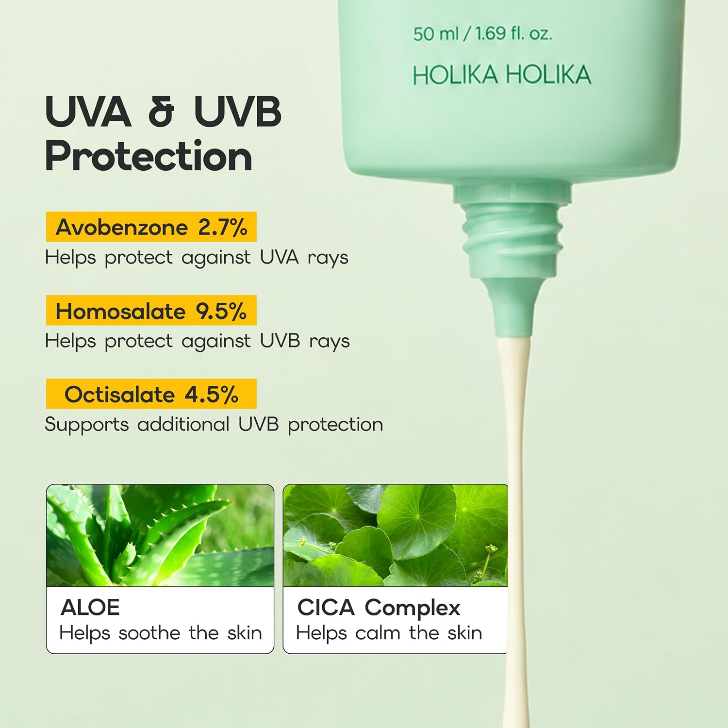 HOLIKA HOLIKA Aloe Cica UV Defense Sunscreen SPF 40 PA++++ – Lightweight Daily Face Sun Cream with Aloe & Centella for Sensitive Skin, Non-Greasy Hydrating Glow, Korean Skincare, 1.69 fl oz