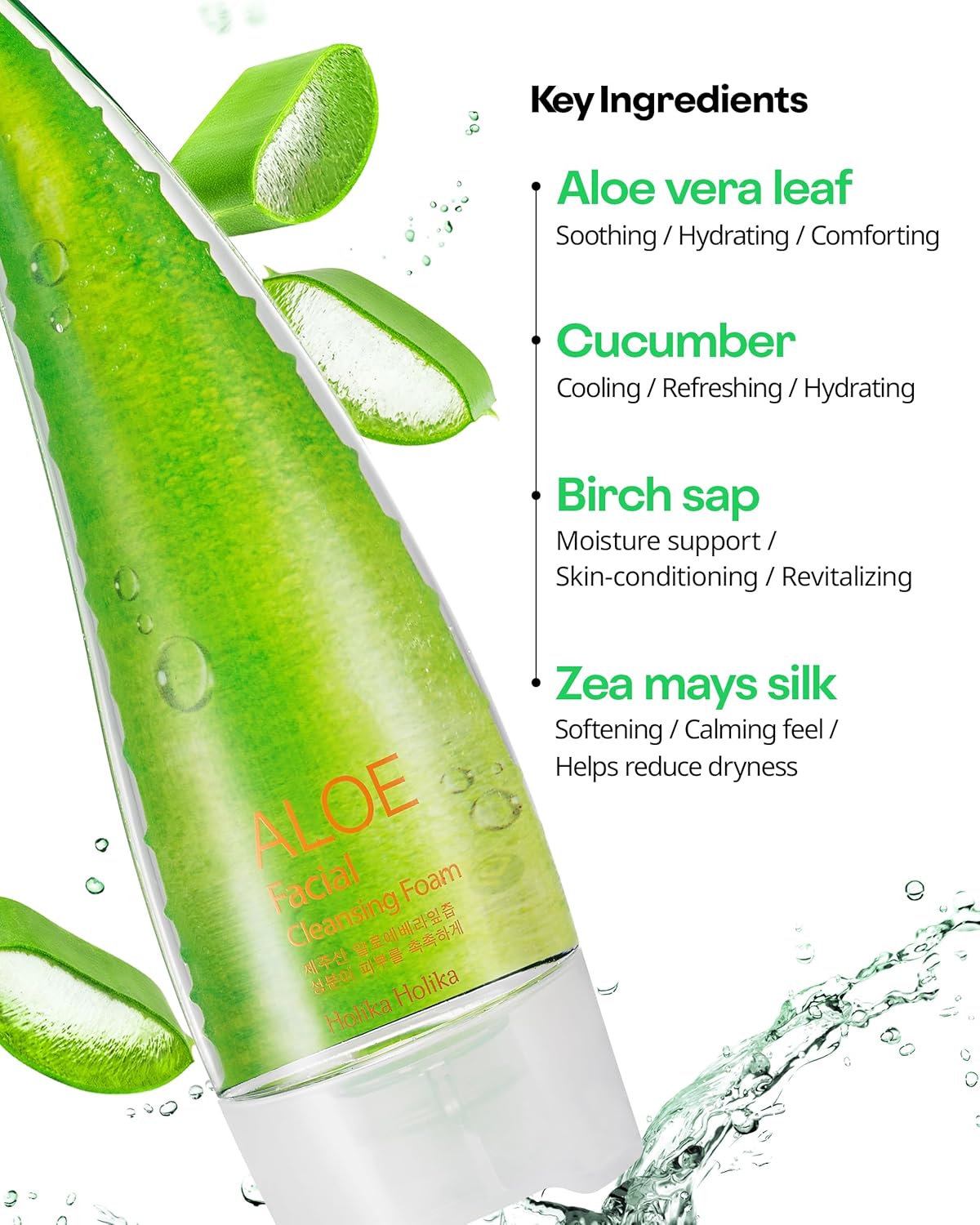 Holika Holika Aloe Facial Cleansing Foam - 5.07 fl.oz | Jeju Aloe Vera & Sulfate-Free