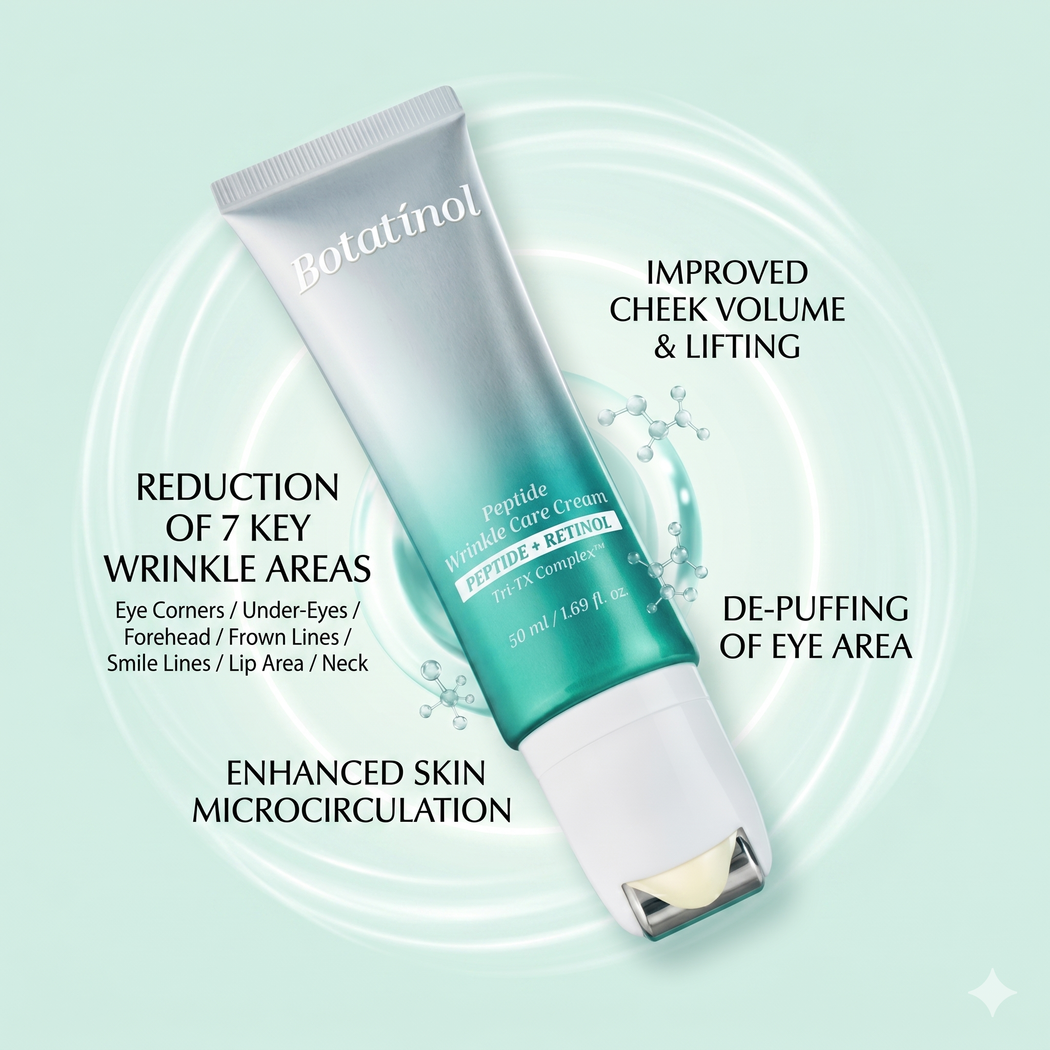 ENPRANI Botaretinol Peptide Wrinkle Care Cream 50ml (with Cooling Roller Applicator)