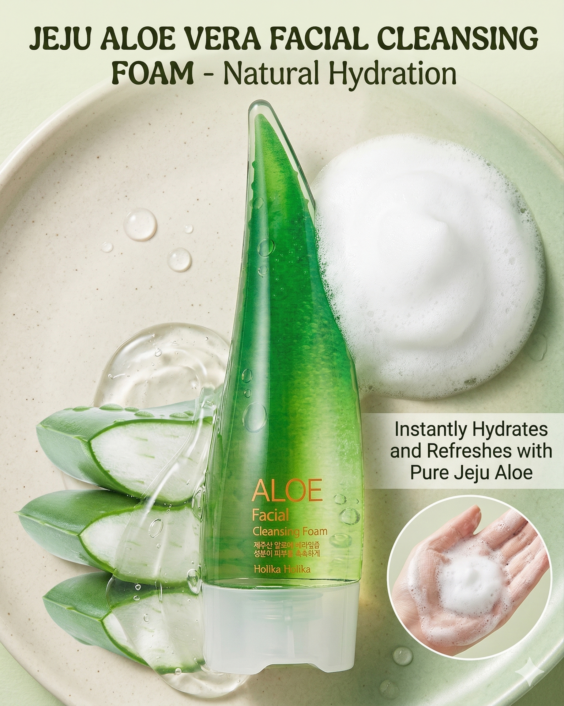 Holika Holika Aloe Facial Cleansing Foam - 5.07 fl.oz | Jeju Aloe Vera & Sulfate-Free
