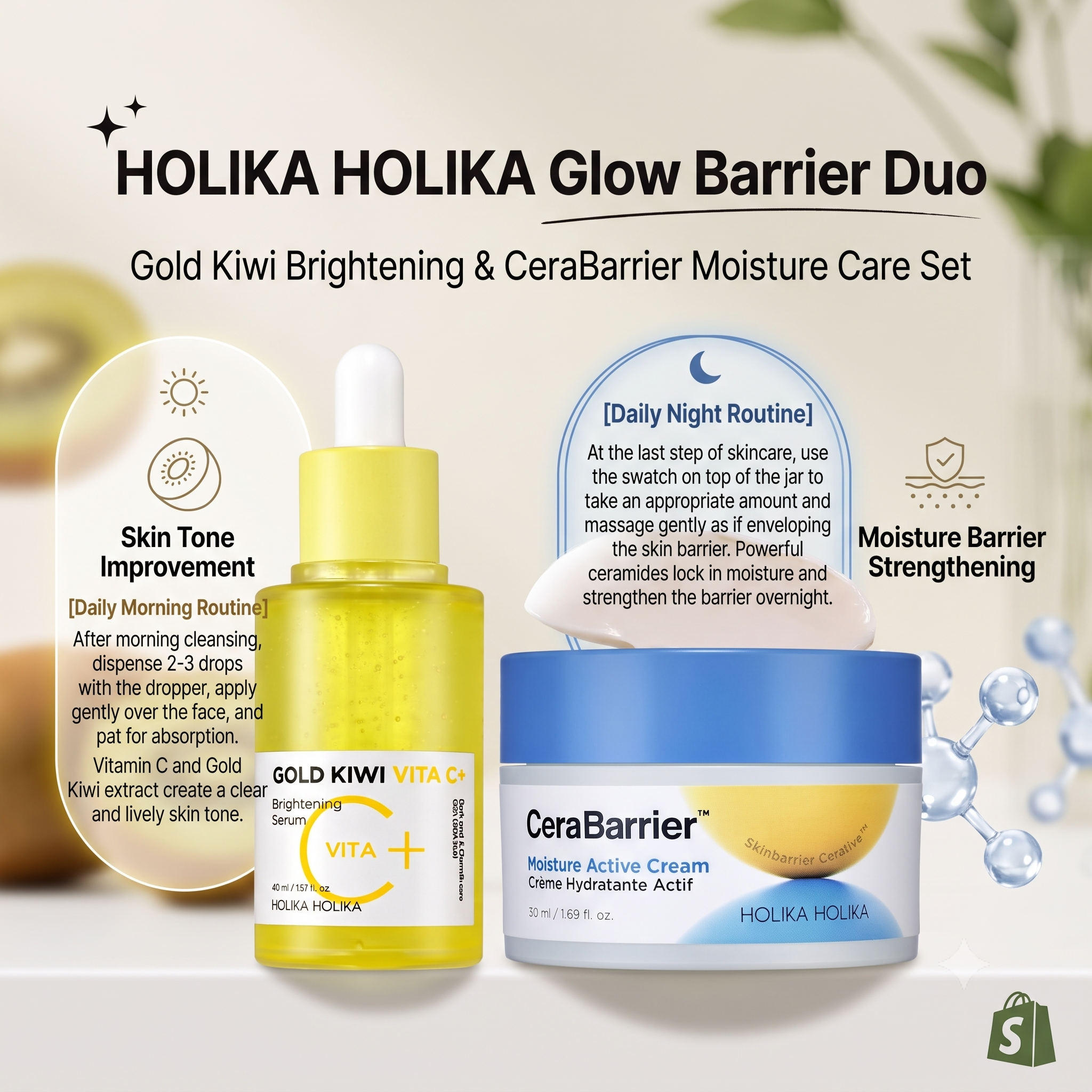 Glow & Repair Duo: Gold Kiwi + CeraBarrier