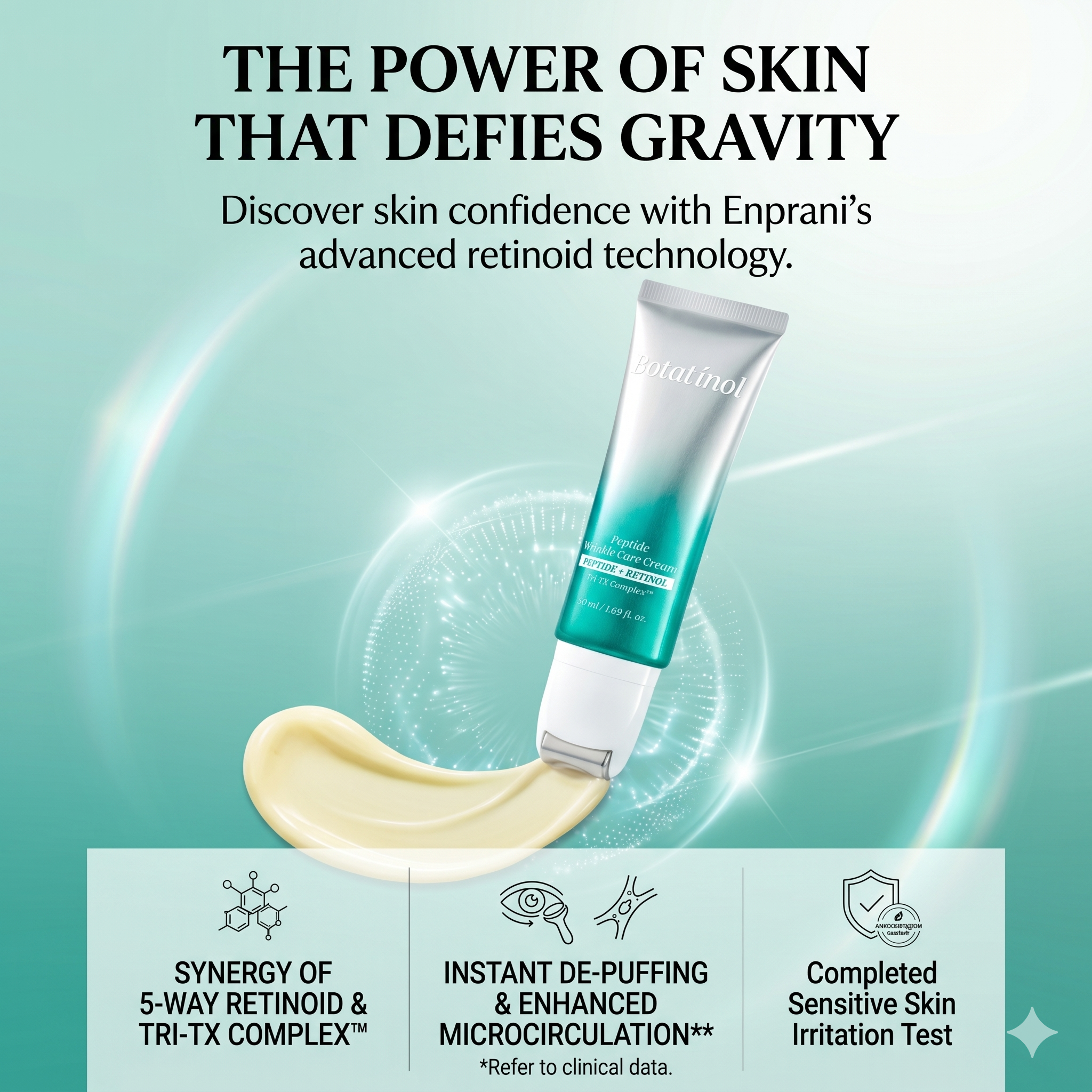ENPRANI Botaretinol Peptide Wrinkle Care Cream 50ml (with Cooling Roller Applicator)