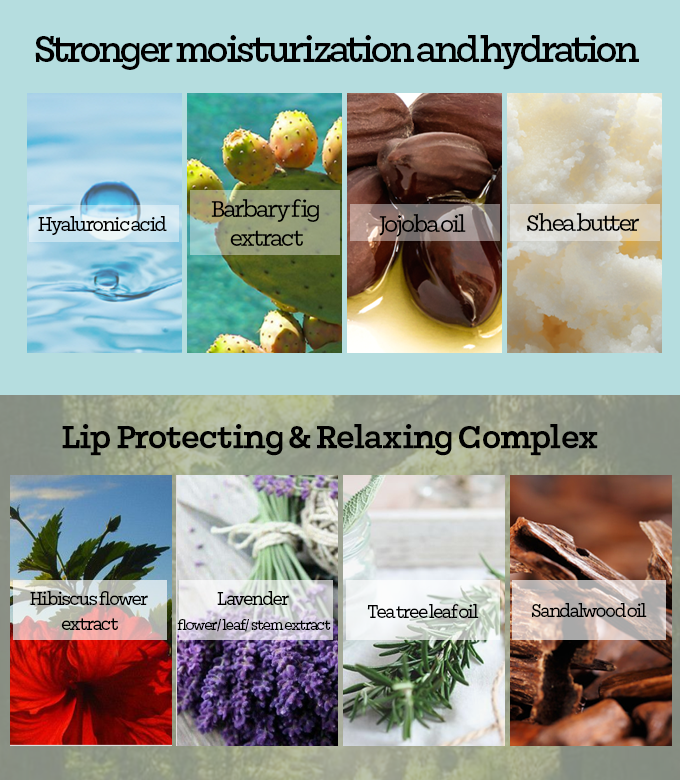 Stronger moisturization and hydration, Lip protecting & relaxing complex