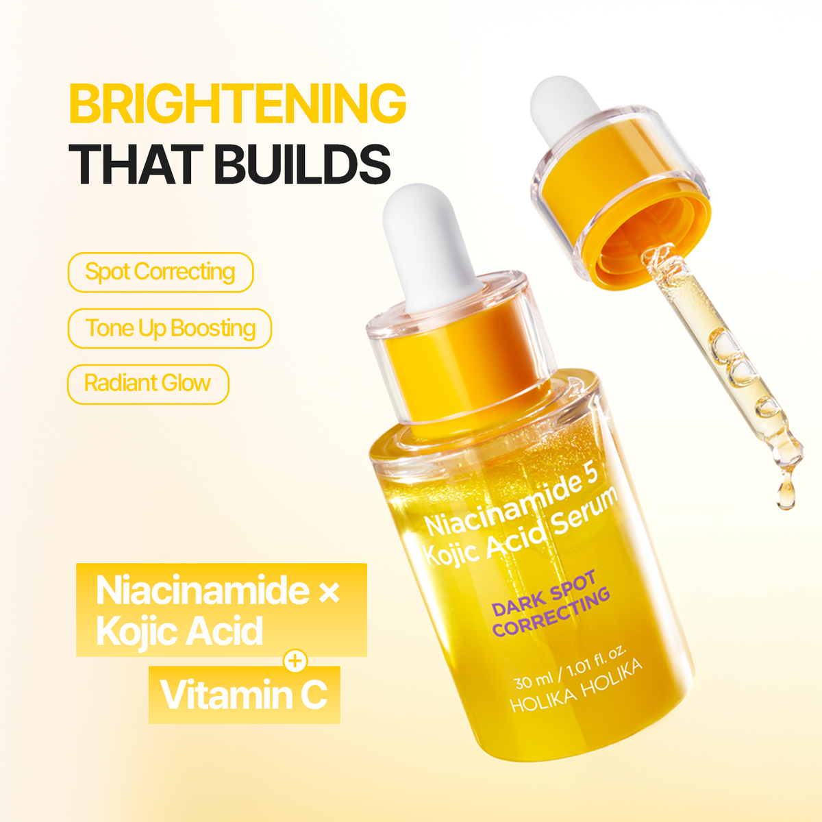 Niacinamide 5 Kojic Acid Serum 1.01 fl oz – Capsule Serum with Niacinamide, Kojic Acid & Vitamin C, Fragrance-Free & Dye-Free Formula for Smooth-Looking Skin, K-Beauty