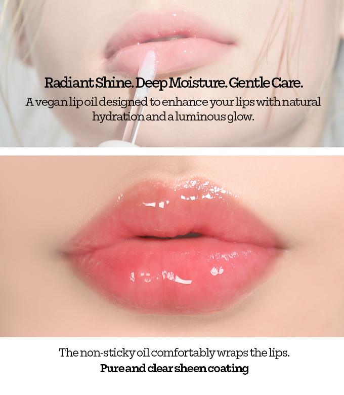 Transparent lip oil gloss for a juicy, natural finish